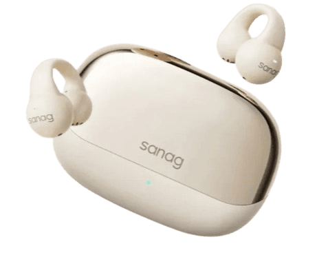 Premium beige wireless earbuds and charging case