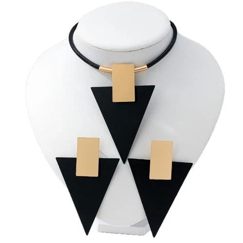 Geometric Triangle Jewelry Set Women's Two-Tone Statement Necklace Ear Studs