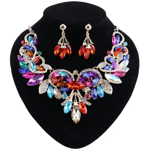 Women Crystal Wedding Bride Party Costume Necklace Earring Jewelry Set 10 Colors
