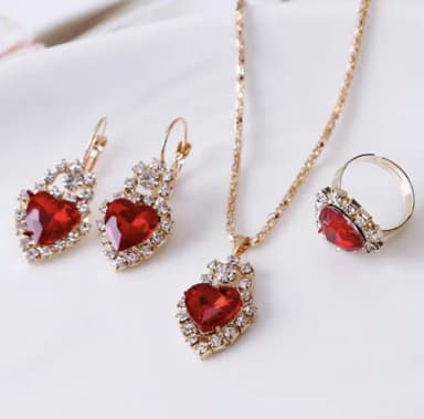 Women's Fashion Jewelry Set Rose Gold Heart Crystal Necklace Earrings Ring 1-261