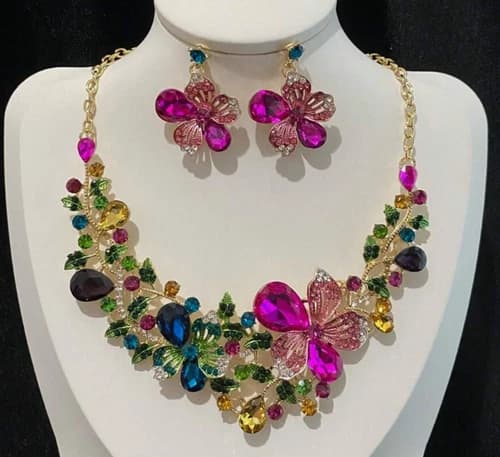 JEWELRY SET- Necklace 3Pcs set Women's Colorful Flower Design, Multi Color