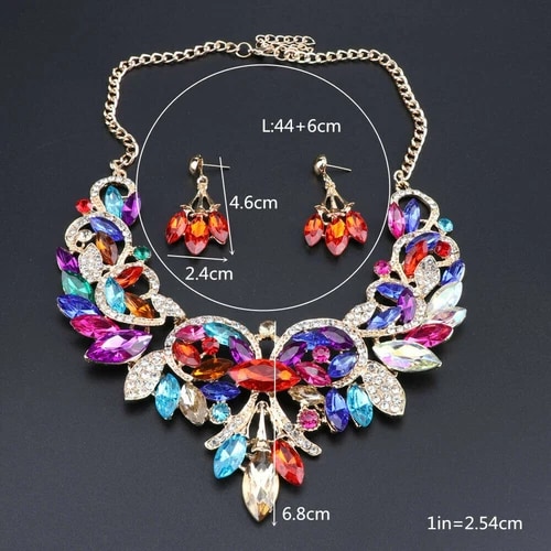 Women Crystal Wedding Bride Party Costume Necklace Earring Jewelry Set 10 Colors view 2