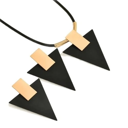 Geometric Triangle Jewelry Set Women's Two-Tone Statement Necklace Ear Studs view 3