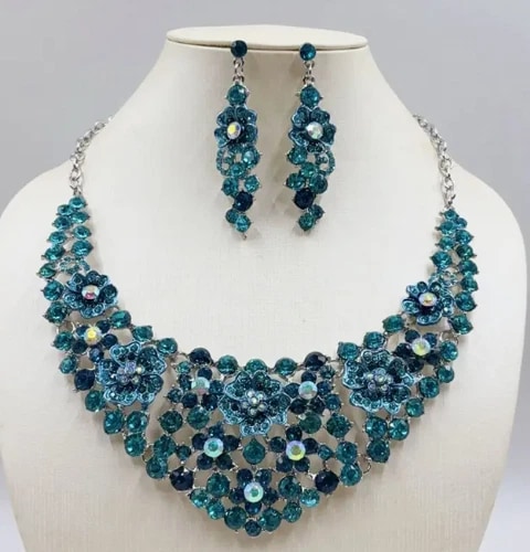 JEWELRY SET- Rhinestone Inlaid, Blue Luxury Elegant Jewelry Set view 1