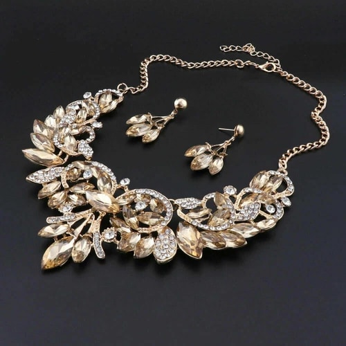 Women Crystal Wedding Bride Party Costume Necklace Earring Jewelry Set 10 Colors view 4