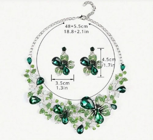 JEWELRY SET- Necklace 3Pcs set Women's Colorful Flower Design, Green view 4