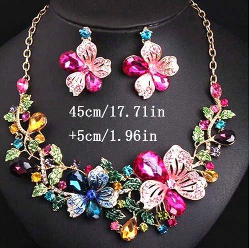 JEWELRY SET- Necklace 3Pcs set Women's Colorful Flower Design, Multi Color view 3