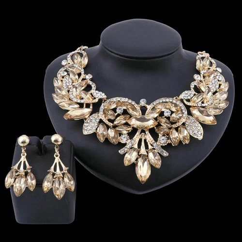 Women Crystal Wedding Bride Party Costume Necklace Earring Jewelry Set 10 Colors view 3