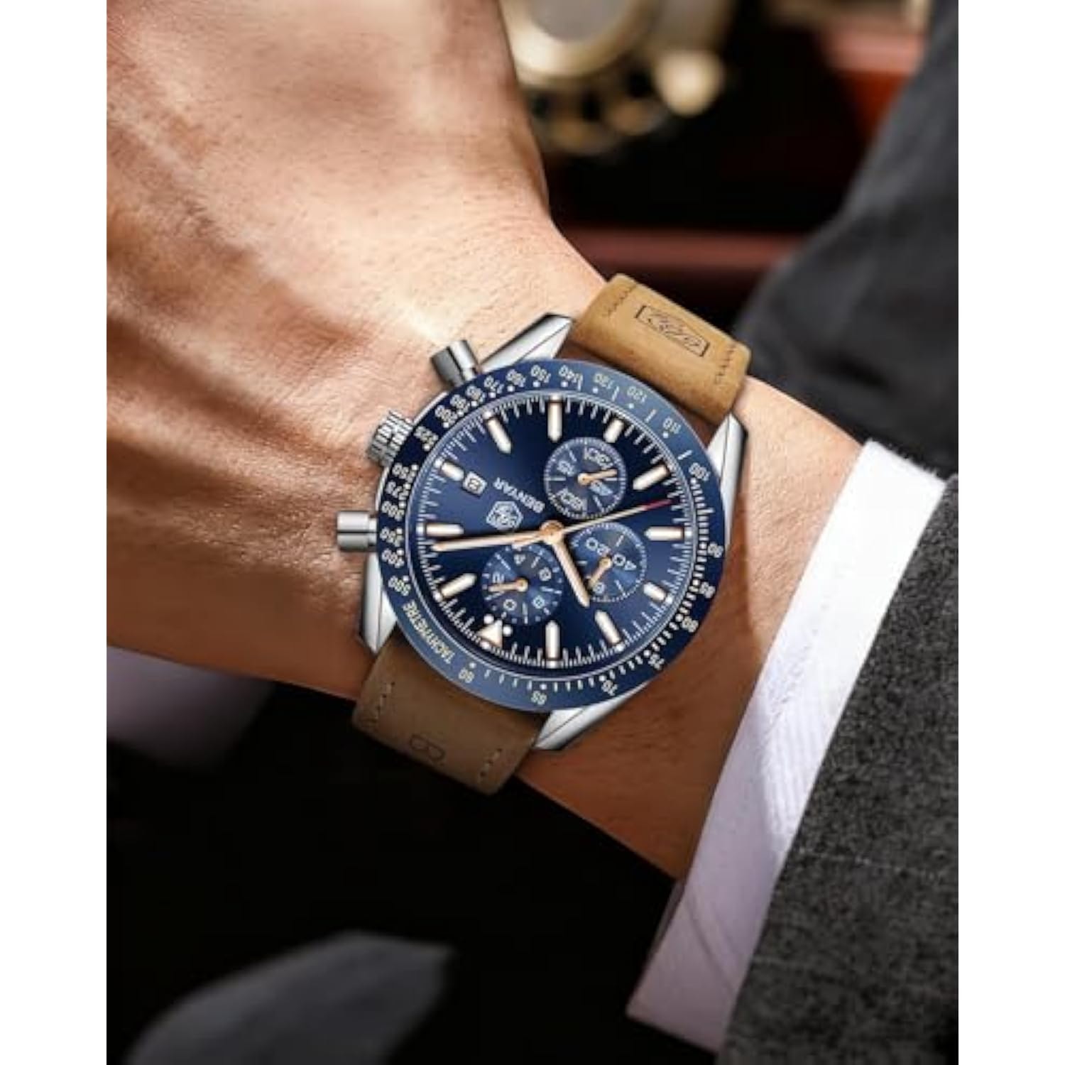 BENYAR Mens Watches Quartz Analog Chronograph Waterproof Wrist Watches for Men Fashion Business Work Casual Sport Dress Watch with Calendar view 4