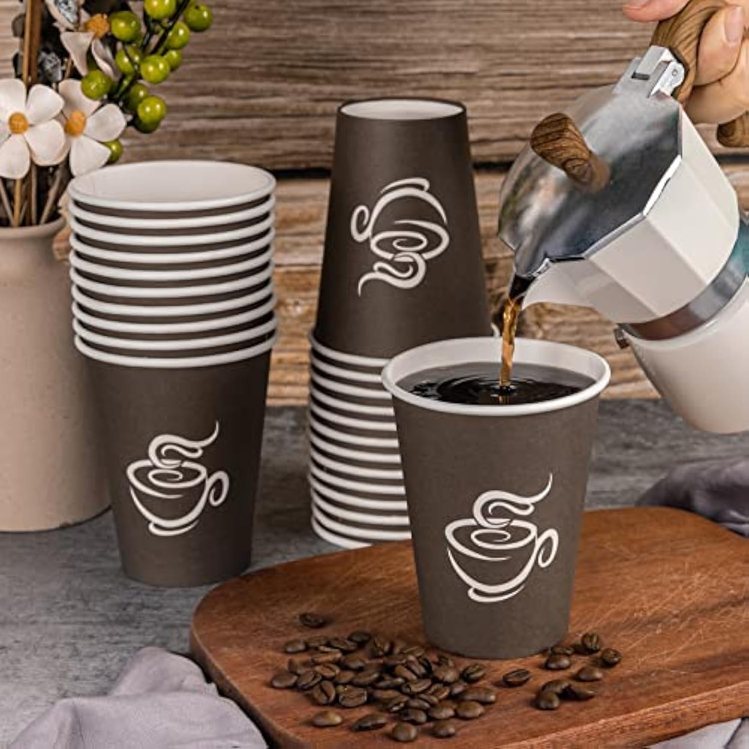LITOPAK 240 Pack 12 oz Paper Cups, Brown Disposable Hot Coffee Cups for Party, Picnic, Travel, and Events view 4