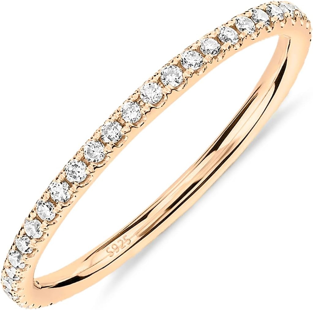 PAVOI 14K Gold Plated Solid 925 Sterling Silver CZ Simulated Diamond Stackable Ring Eternity Bands for Women view 1