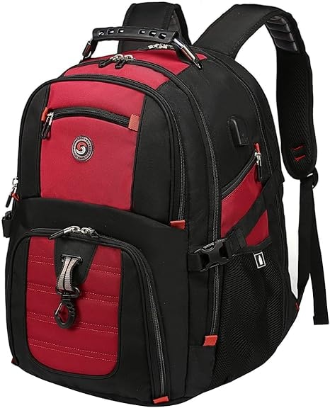 SHRRADOO Extra Large 50L Travel Laptop Backpack with combination lock, College High School Backpack Airline Approved Business Work Bag Fit 17 Inch Laptops for Men Women,Red view 1